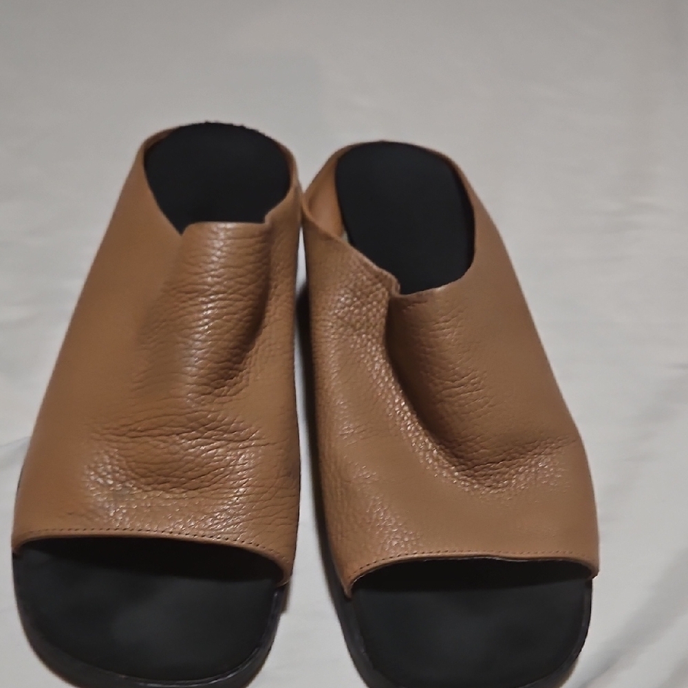 Brown Leather Slide Sandals